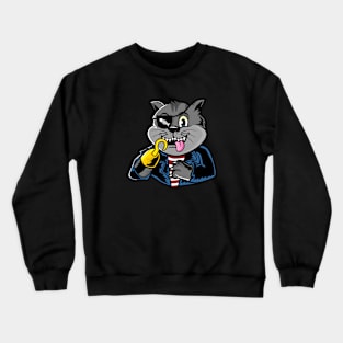 Cartoon Pirate Cat with Eye Patch and Hook Hand Crewneck Sweatshirt